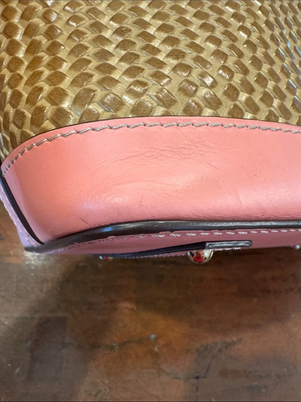 Dooney & Bourke Beacon Woven Embossed Leather Satchel/Crossbody with Pink Trim